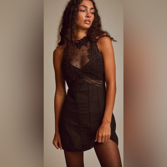 Free People Black Lace Mini Dress
